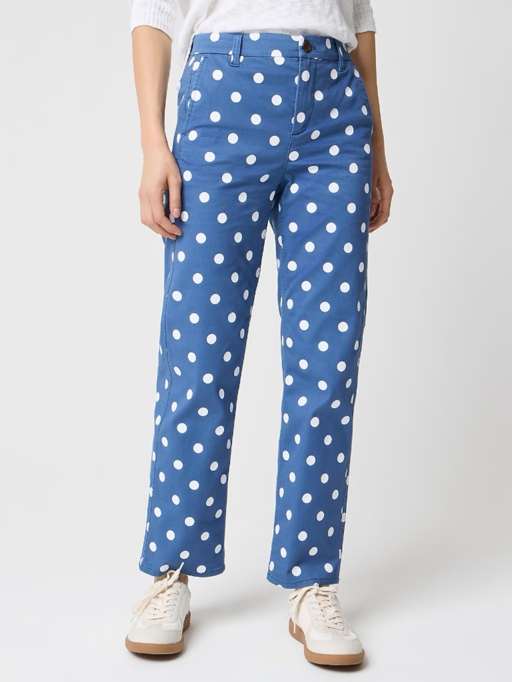 NWT J.Crew Factory Polka Dot Printed everyday chino pant Blue White 6